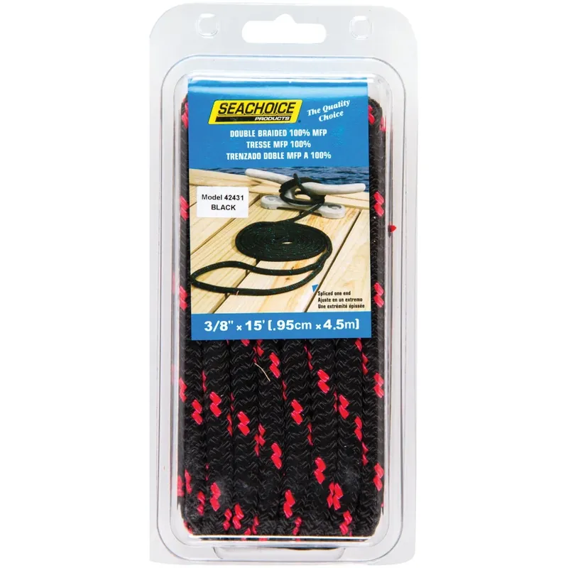 3/8 In. X 15 Ft. Black With Red Tracer Double Braid Polypropylene Dock Line