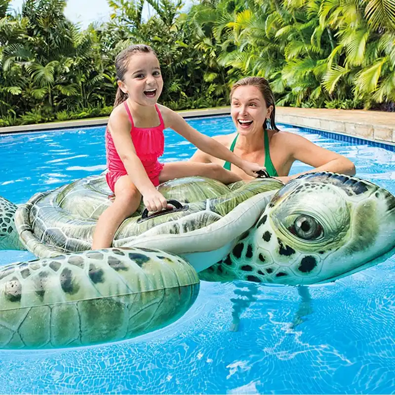 75 X 67 In. Multicolored Vinyl Inflatable Sea Turtle Ride-on Pool Float