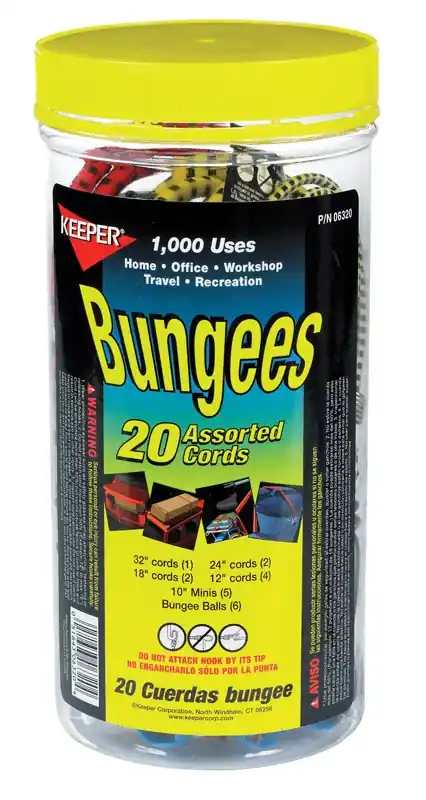 Keeper Assorted Bungee Cord Set 20 In. L X 0.374 In. 20 Pk