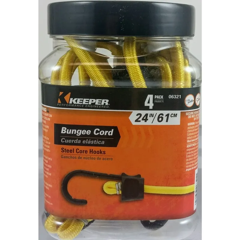 Keeper Black/Yellow Bungee Cord 24 In. L X 0.315 In. 4 Pk