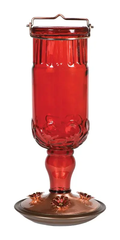 Hummingbird Bottle Feeder, Embossed Red, 4 Ports, 24 Oz.