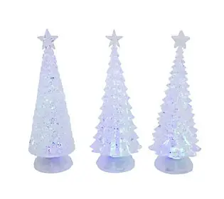 Assorted Set Of 3 Battery-operated Spinning Water Globes Tree With Timer Feature