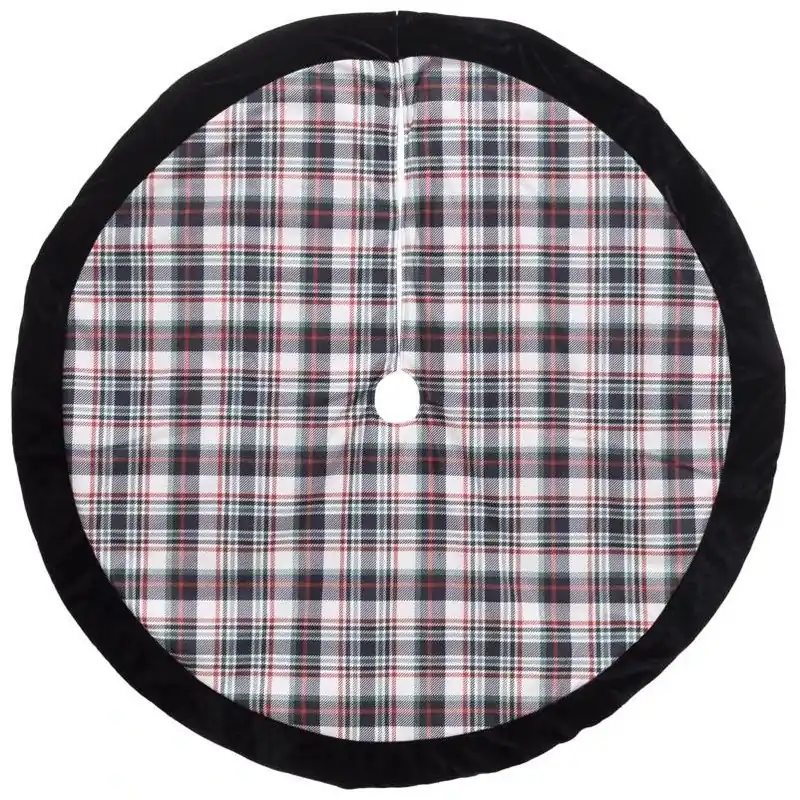 Dyno 48‑Inch Cream & Black Plaid Holiday Tree Skirt – Polyester Décor