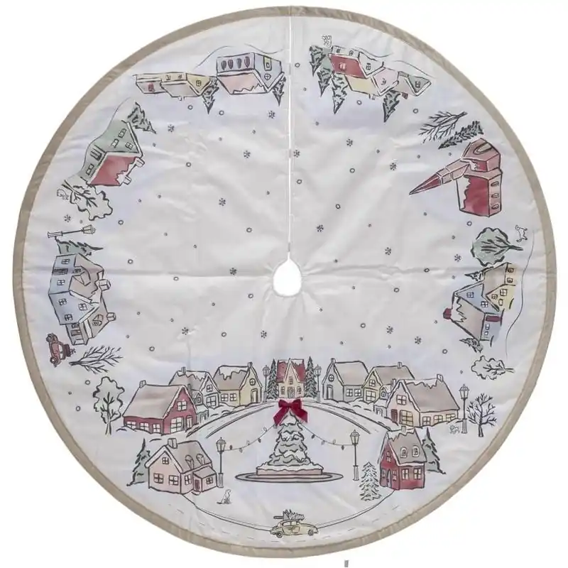 Dyno 48‑Inch White & Warm Gray Tree Village Christmas Tree Skirt