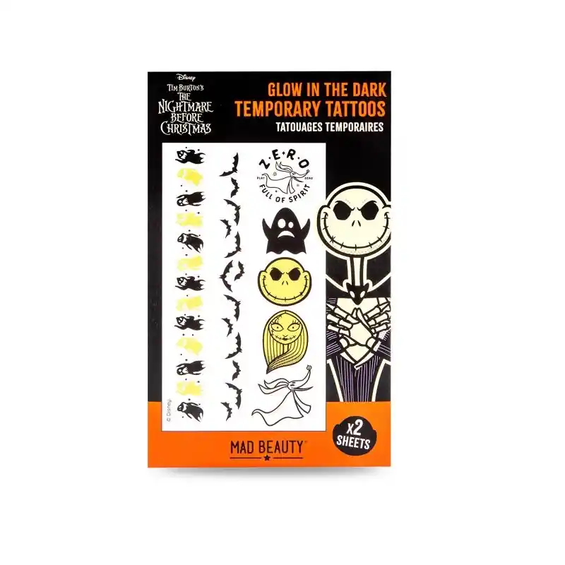 Mad Beauty Disney Black/Yellow Nightmare Before Christmas Temporary Tattoos 1 Pk