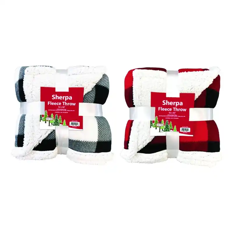 J & M Home Fashions Buffalo Check Throw Sherpa Fleece 4 Pc