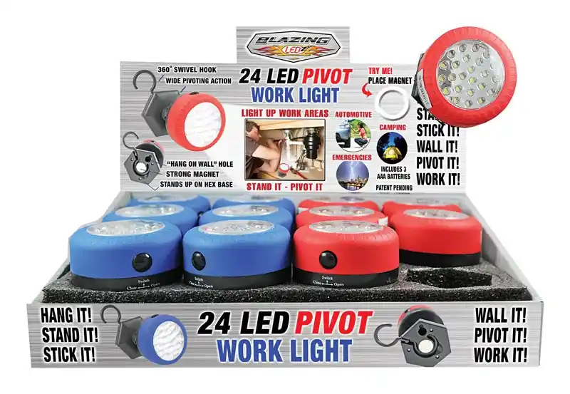 Work Light, Pivot, 24 LED, Batteries Included