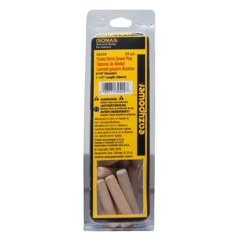 Eazypower Isomax Fluted Wood Dowel Pin 5/16 In. Dia. X 1.5 In. L 33 Pk