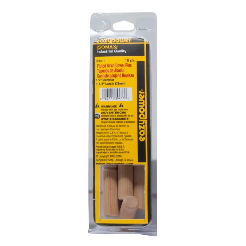Eazypower Isomax Fluted Wood Dowel Pin 1/2 In. Dia. X 1.5 In. L 18 Pk