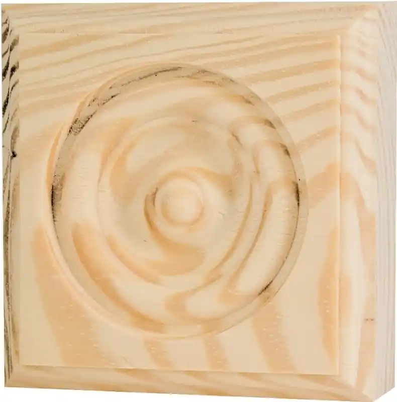 Trim Block Moulding, Rosette, Pine, 2.75 X 2.75 X 1 In.