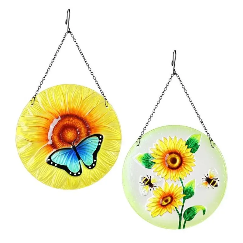 Blue Metal 10‑Inch Butterfly & Sunflower Garden Ornament – Exhart Outdoor Sculpture