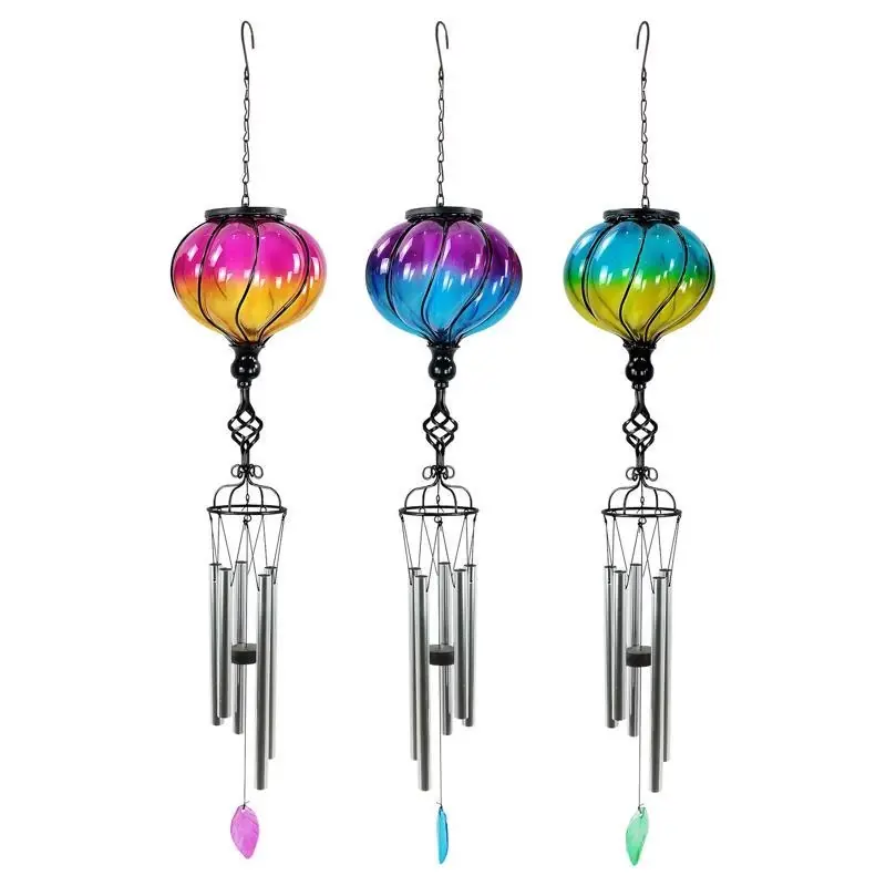 Alpine 31 Inch Assorted Glass Metal Solar Glass Balloon Wind Chime