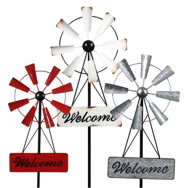 Exhart 40‑Inch Multicolor Metal Welcome Windmill Garden Stake – Vibrant Outdoor Décor