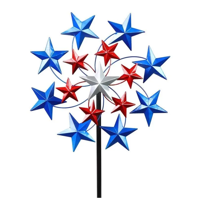 Large Star Spangled Spinner Garden Stake 6.92 Ft - Patriotic Metal Decor