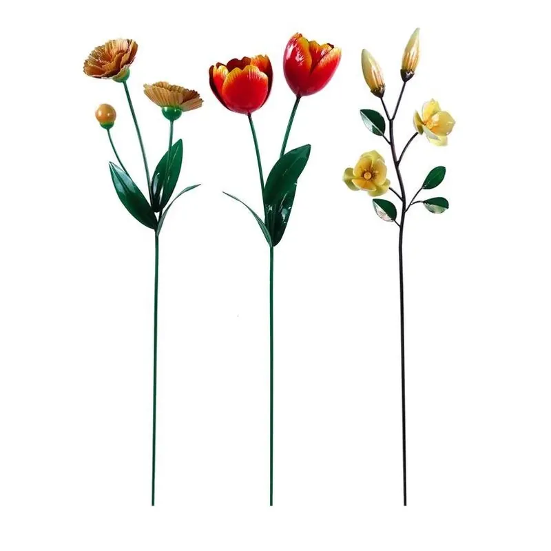 Alpine Assorted Metal Flower Garden Stake – 51" Tall, 8" Long, 3" Wide Decorative Outdoor Accent