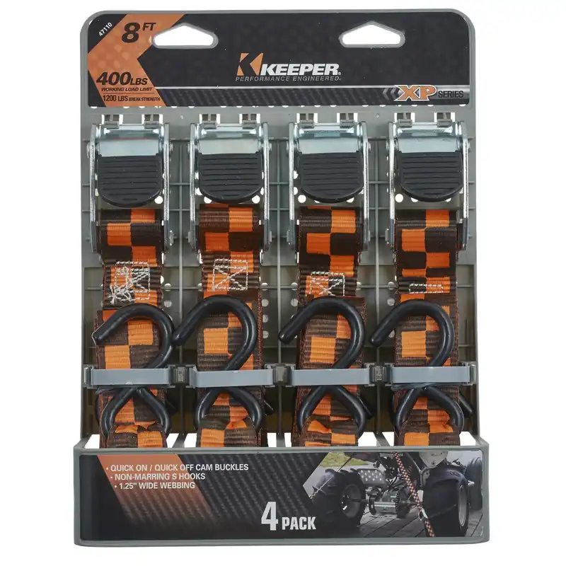 Keeper 1.25 In. W X 8 Ft. L Black/Orange Tie Down Strap 400 Lb 4 Pk