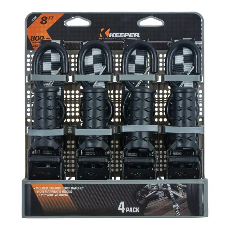 Keeper 1.25 In. W X 8 Ft. L Black/Gray Tie Down W/Ratchet 800 Lb 4 Pk