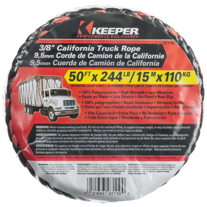Keeper 3/8 In. W X 50 Ft. L Black/Orange Truck Rope 244 Lb 1 Pk