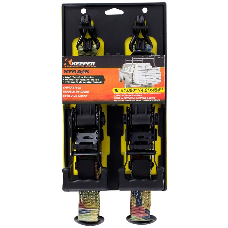 Keeper 1.25 In. W X 16 Ft. L Camo Tie Down W/Ratchet 1000 Lb 2 Pk