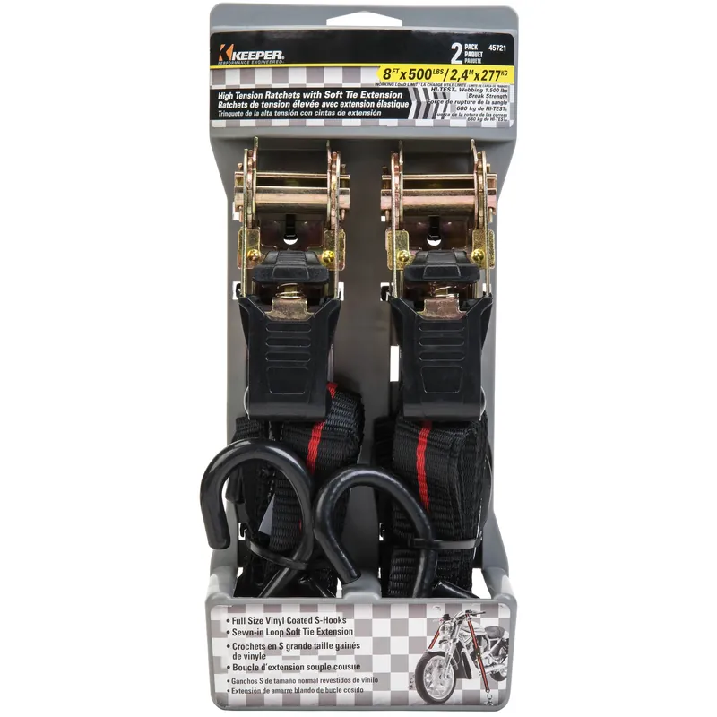 Keeper 1 In. W X 8 Ft. L Black Tie Down W/Ratchet 500 Lb 2 Pk