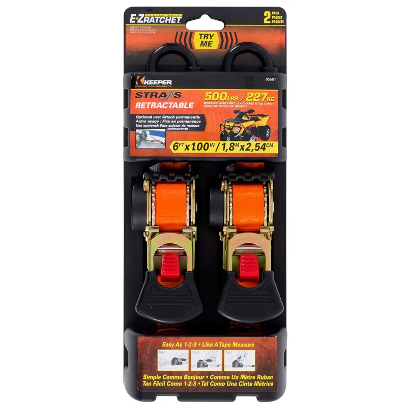 Keeper 1 In. W X 6 Ft. L Orange Retractable Tie Down Strap 500 Lb 2 Pk
