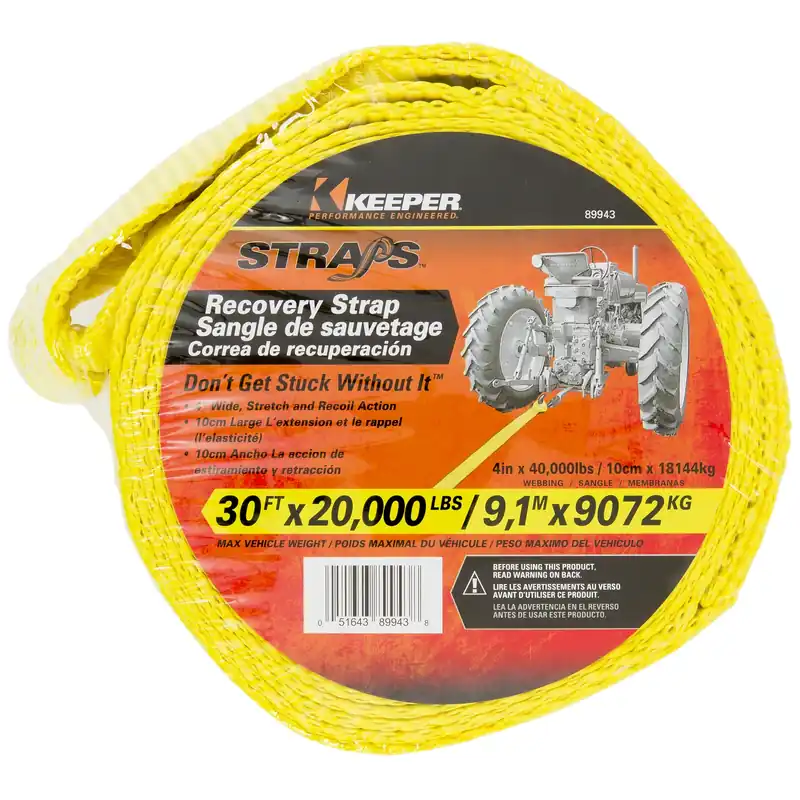 Keeper 4 In. W X 30 Ft. L Yellow Vehicle Recovery Strap 20000 Lb 1 Pk