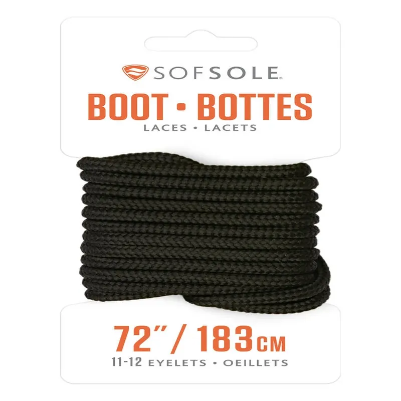 Sof Sole 72‑inch Black Boot Laces – Heavy‑Duty Durable Shoelaces