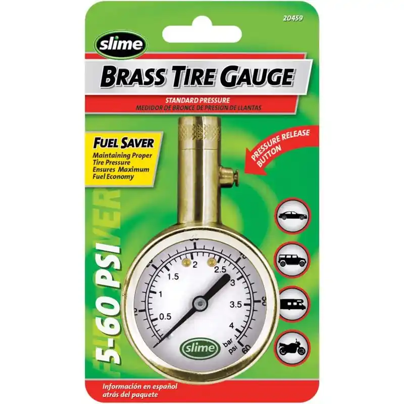60 Psi Dial Tire Pressure Gauge - Compact Brass Design For Accurate Readings