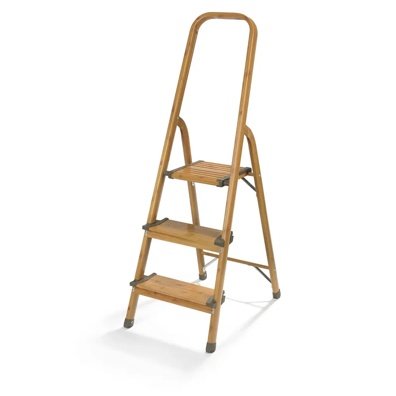 3-step Ultralight Aluminum Step Ladder With Wood Grain Finish, 225 Lb Capacity