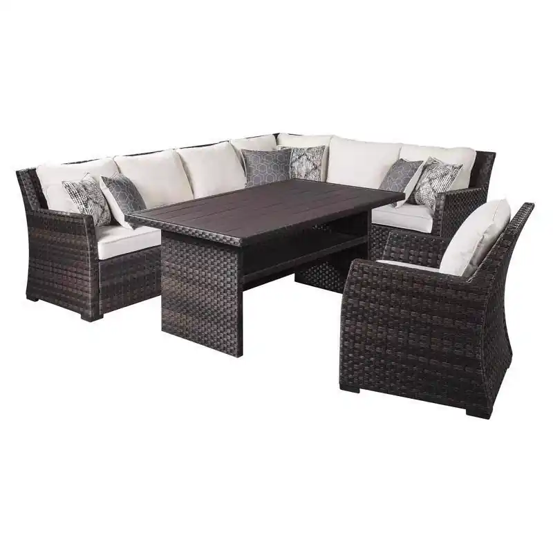 Signature Design By Ashley Easy Isle 4 Piece Brown Aluminum Deep Seating Set Cream