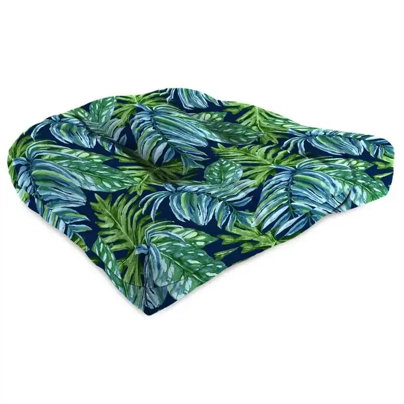 Jordan Manufacturing Blue/Green Floral Polyester Wicker Seat Cushion 4 In. H X 19 In. W X 19 In. L