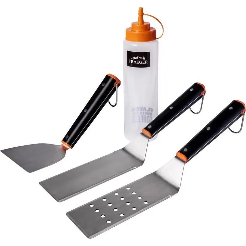 Traeger BAC847 Stainless Steel Flat‑Top Grill Tool Kit With Black Polypropylene Handles