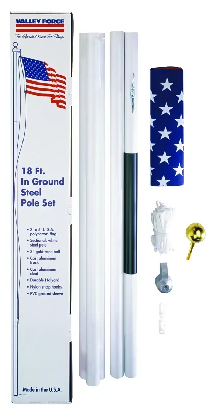 3 Ft. X 5 Ft. Polycotton American Flag & 18 Ft. Steel Pole Kit