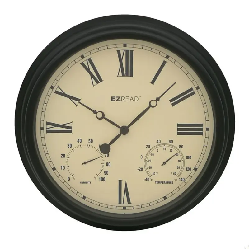 EZRead Classic Clock/Thermometer/Hygrometer Metal Black 15 In.