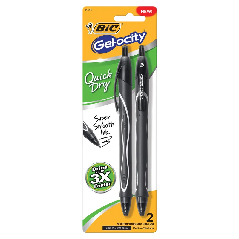 BIC Gel-ocity Black Retractable Gel Pen 2 Pk