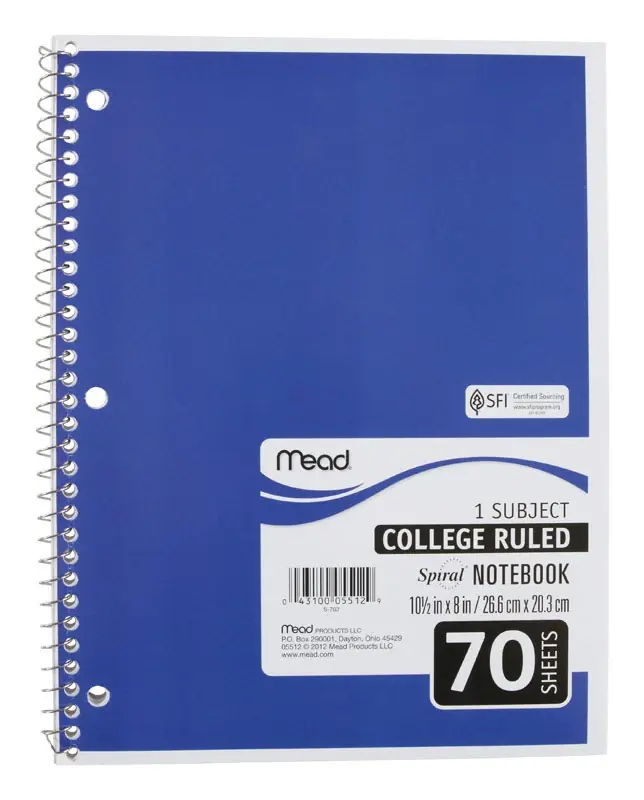 Mead 8 In. W X 10-1/2 In. L College Ruled Spiral Assorted Notebook