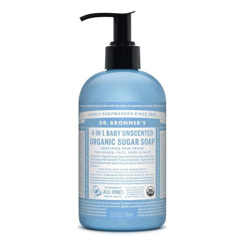 Organic Sugar Soap, 4-In-1, Unscented, 12-oz.