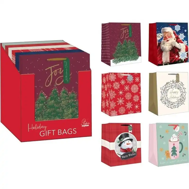 Assorted Holiday Large Gift Bag – Premium Paper Sack For Seasonal Presents
