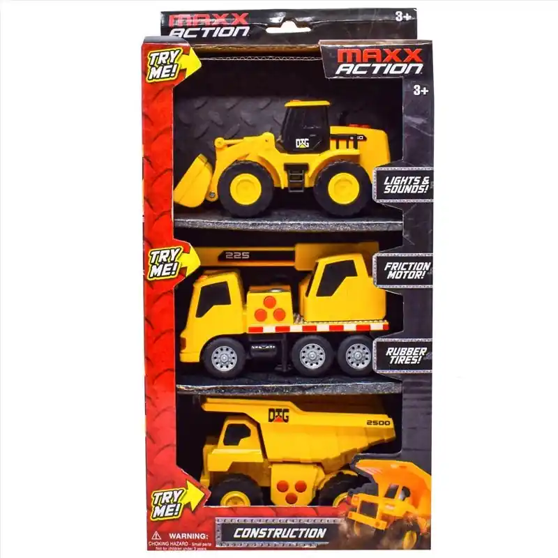 Maxx Action Mini Construction Vehicles - 3 Piece Multicolored Set