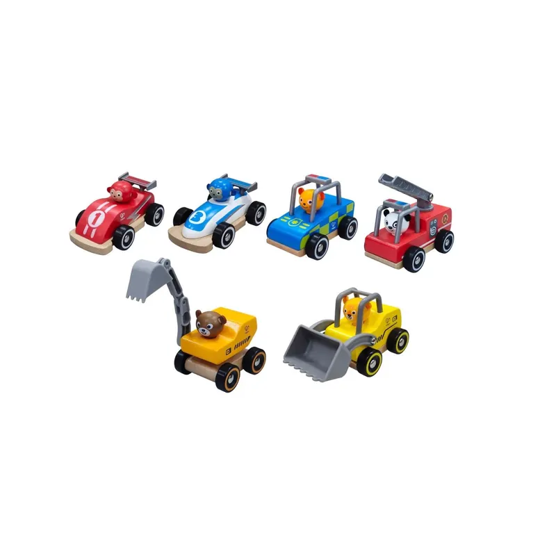 Wild Riders Vehicle Set - Multicolored Wooden Toy Set With 12 Pieces