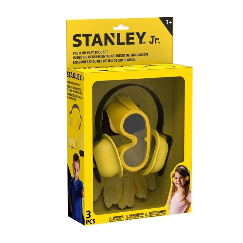 STANLEY Jr. Kids Construction Tool Set – Black & Yellow, 3‑Piece Pretend Play Kit