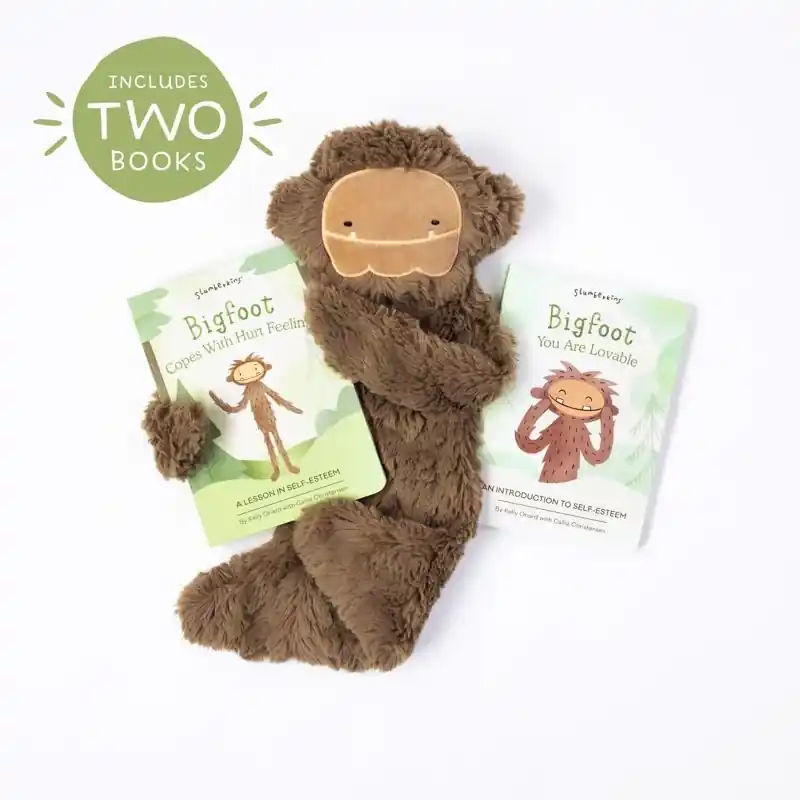 Slumberkins Bigfoot‘s Self-esteem Plush And Book Snuggler Set Brown 3 Piece