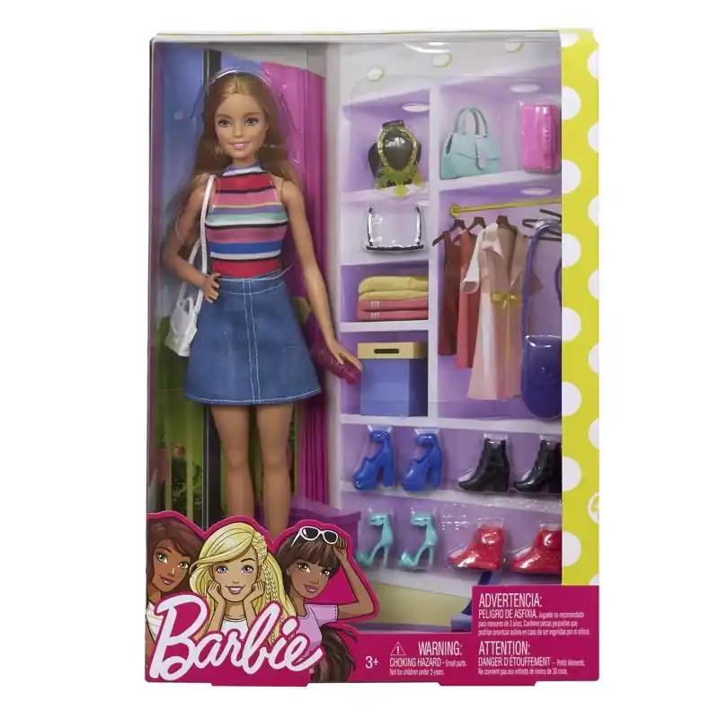 Barbie Doll And Accessories Set Plastic Multicolored 11 Piece Fvj42