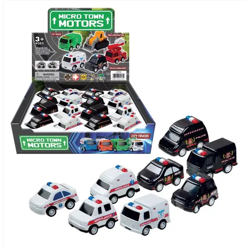 Playmaker Toys Die Cast Police And Ambulance Vehicles Assorted, 2 Inches