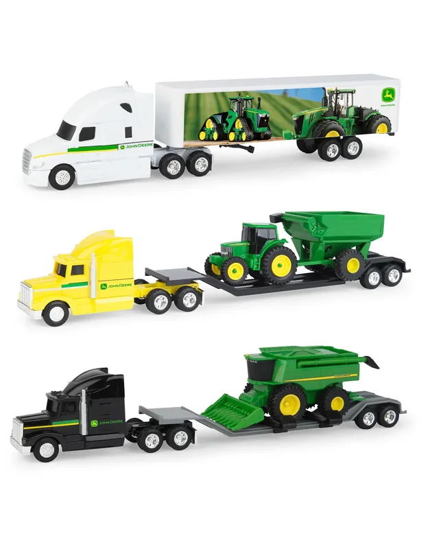 John Deere 1 64 Scale Semi Truck With Trailer And Tractor Toy - 3 Pieces