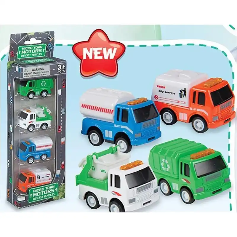 Playmaker Die-Cast City Truck Set – 4 Metal Vehicles For Kids