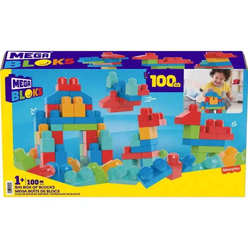 Mattel Mega Bloks Big Box Of Blocks Building Set Multicolored 100 Pc