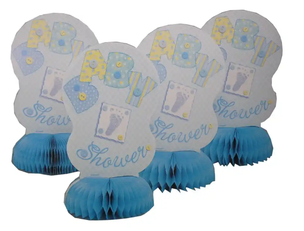 Lot Of 8 Boys Blue Baby Shower Honeycomb Centerpiece Decorations