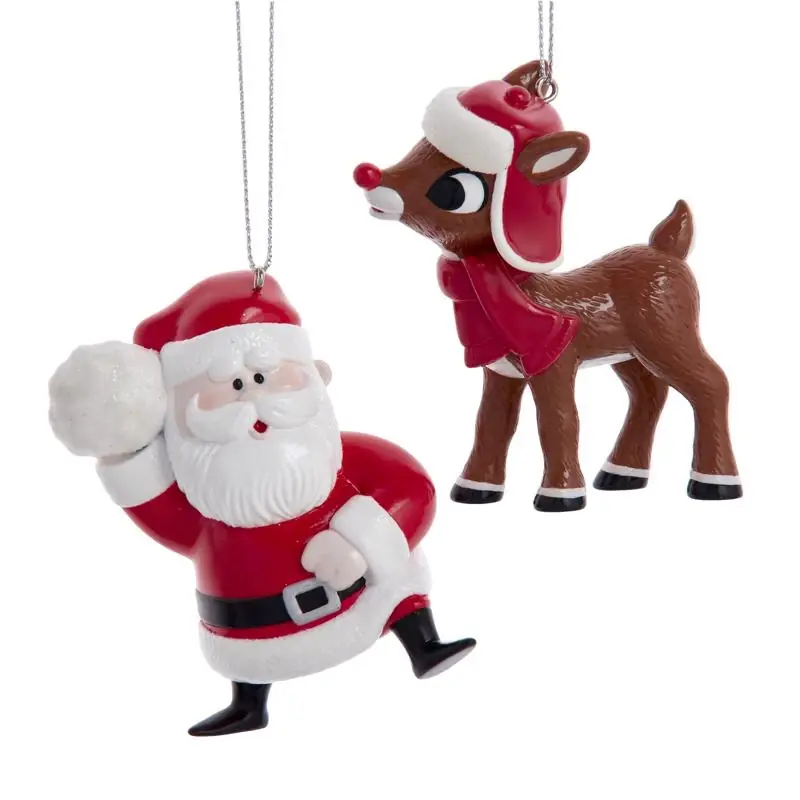 Kurt S. Adler Rudolph And Santa Christmas Ornaments 3 Inch
