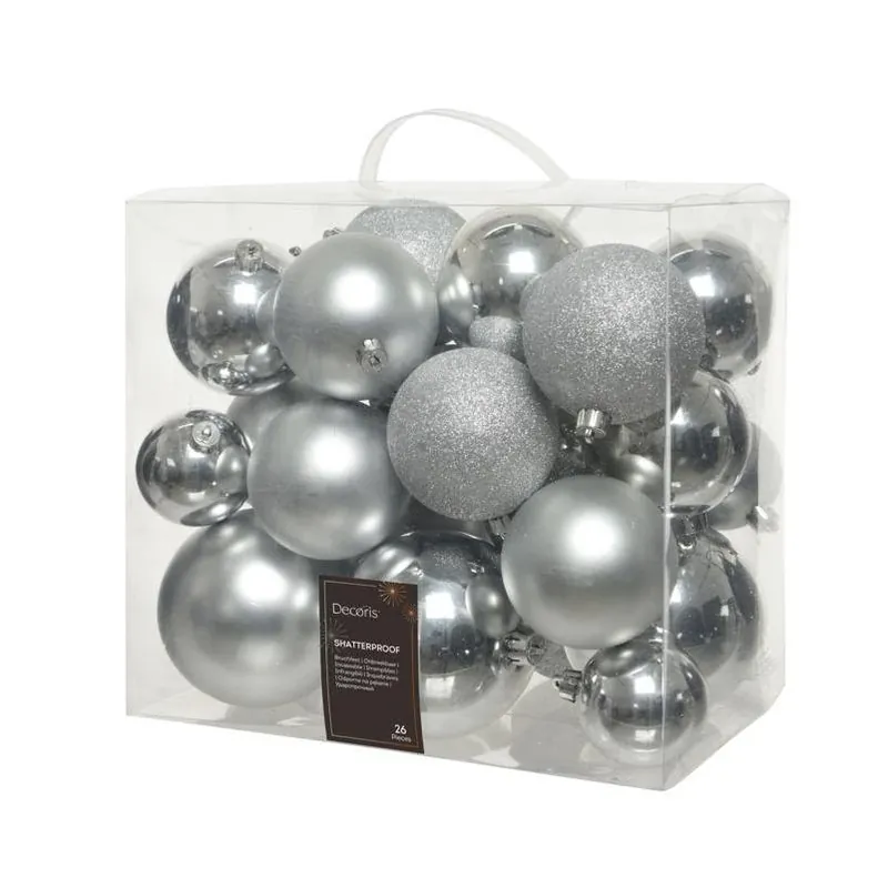 Decoris 26‑Piece Shatterproof Silver Christmas Ornament Set